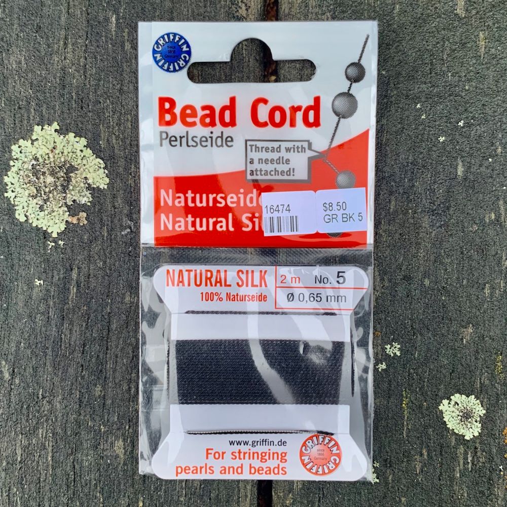 Natural Silk Bead Cord, Black, No. 5