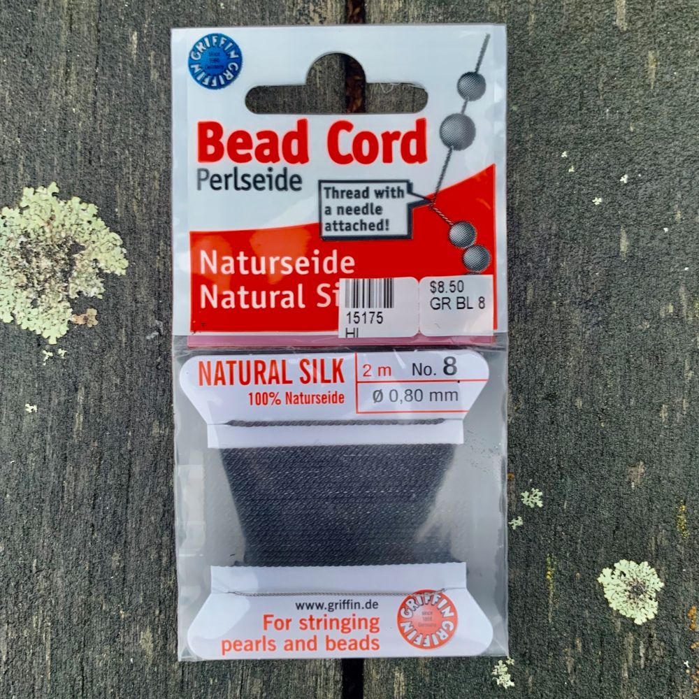 Natural Silk Bead Cord, Black, No. 8