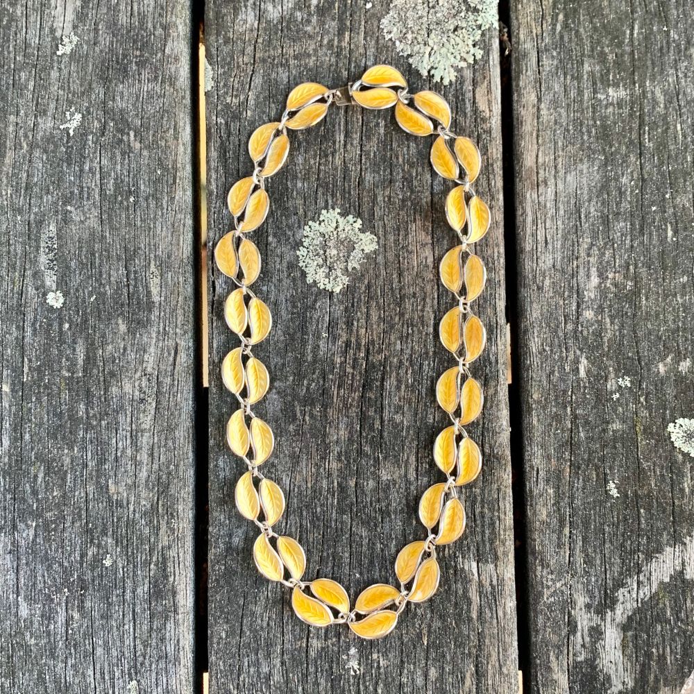 Vintage Enamel Leaf Necklace, Yellow, David Andersen