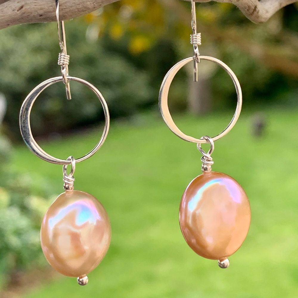 Natural Apricot Freshwater Pearl Earrings