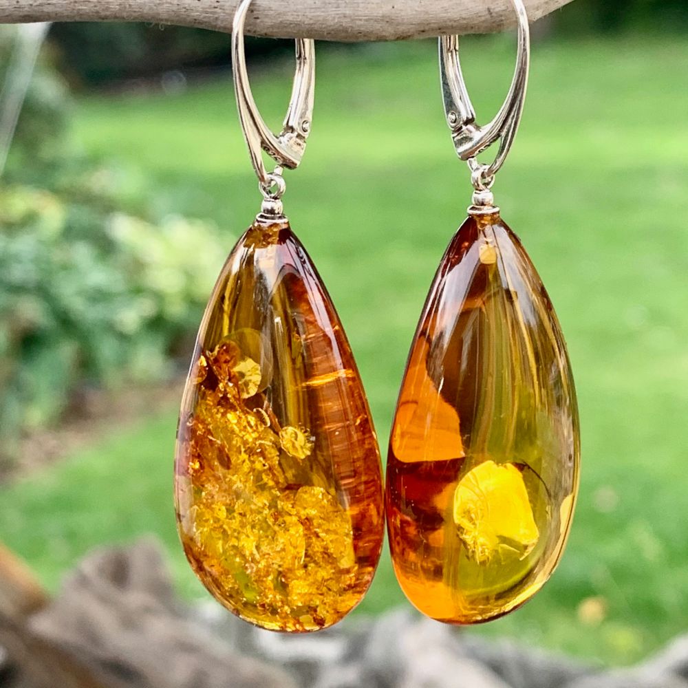 Large Baltic Amber Drop Earrings