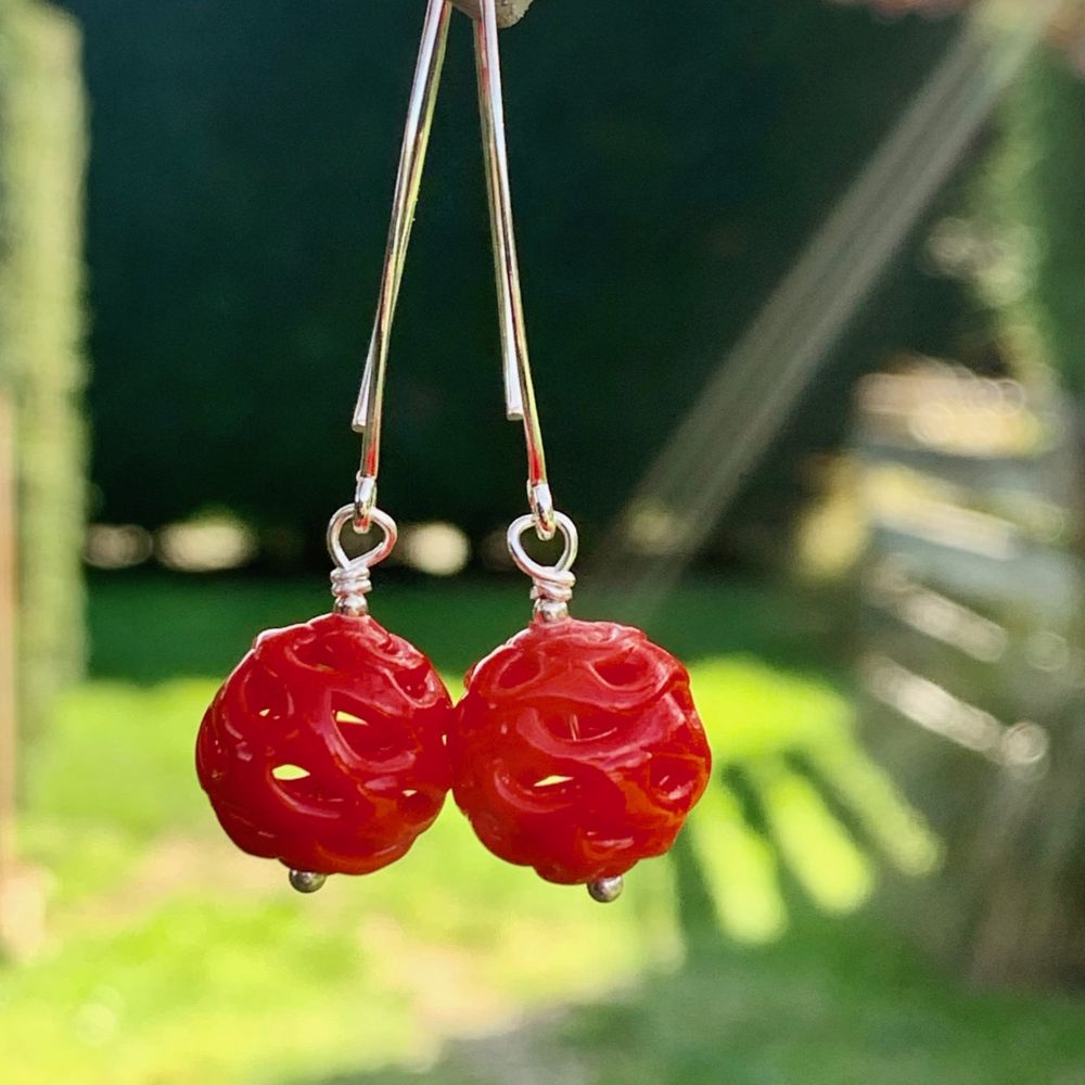 Red Venetian Glass and Sterling Silver Earrings