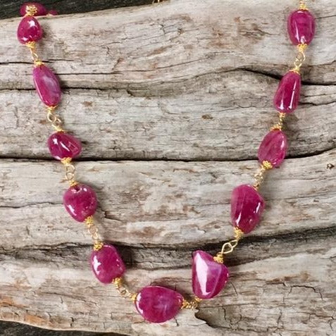 Indian Ruby and Gold Necklace with 9ct, 14ct, & 18ct Gold