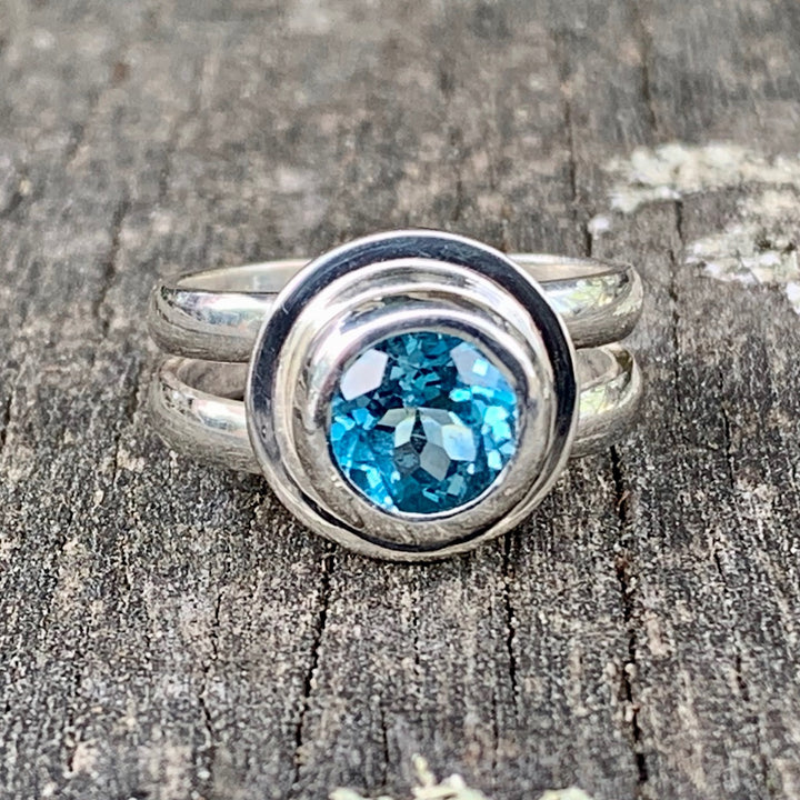 Faceted Blue Topaz and Sterling Silver Ring