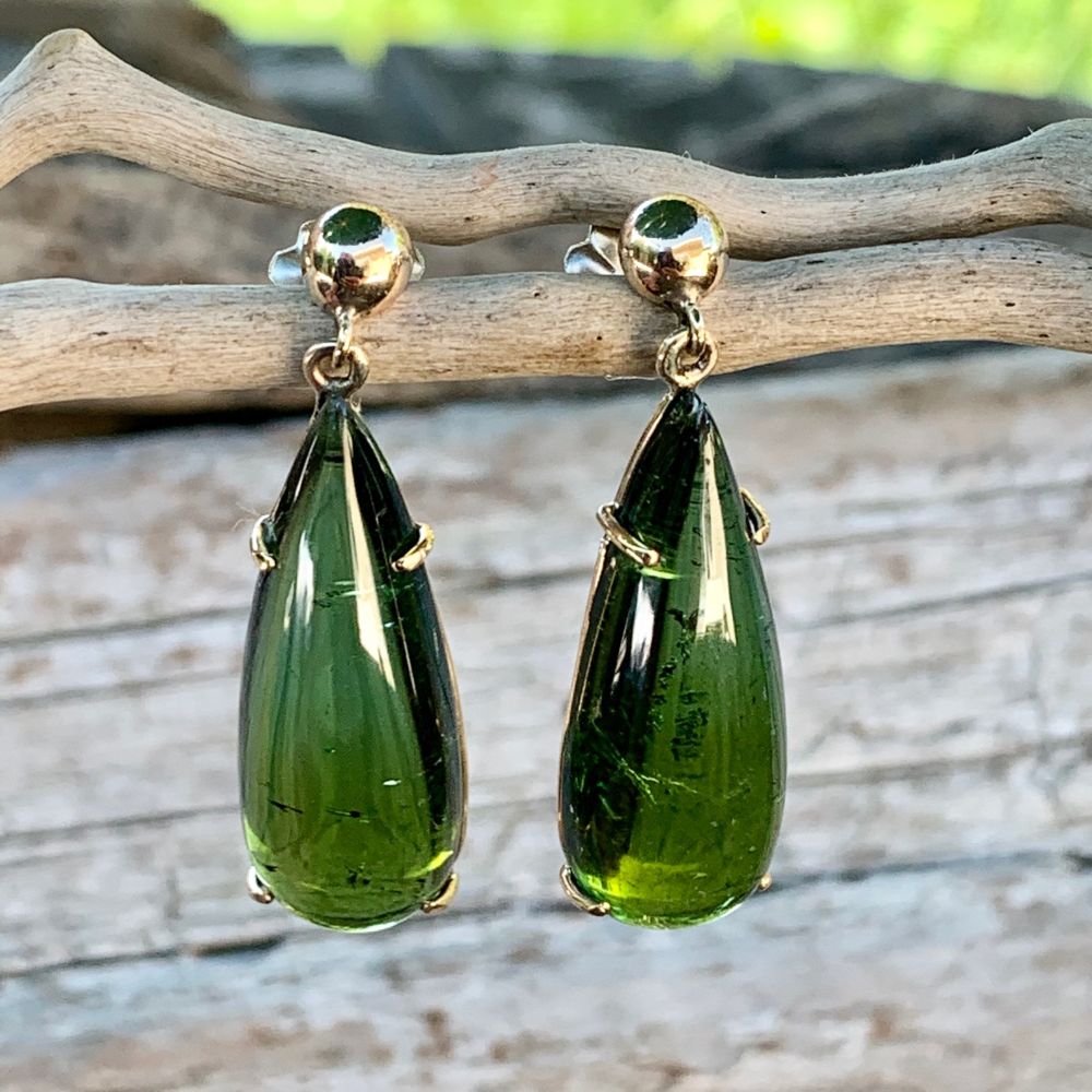9ct Yellow Gold and Green Tourmaline Earrings