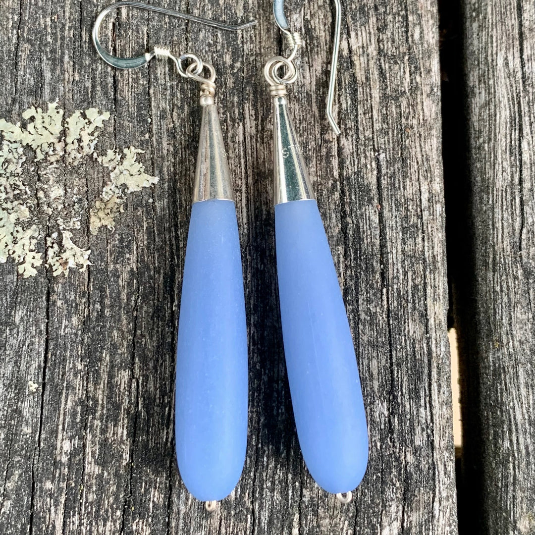 Pale Blue Sea Glass Drop Earrings