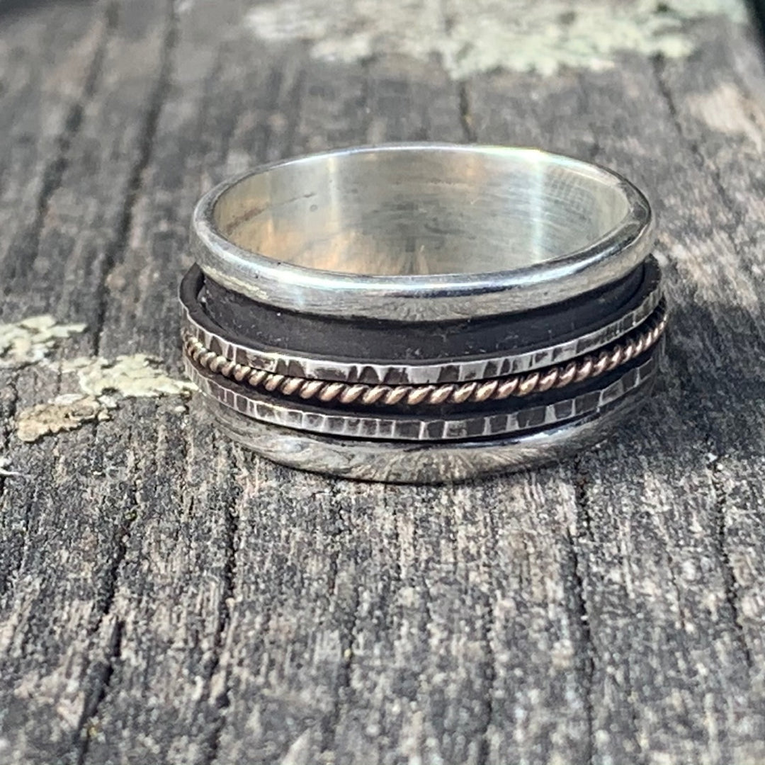 Sterling Silver Spinner Ring with Rose Gold Fill Twist
