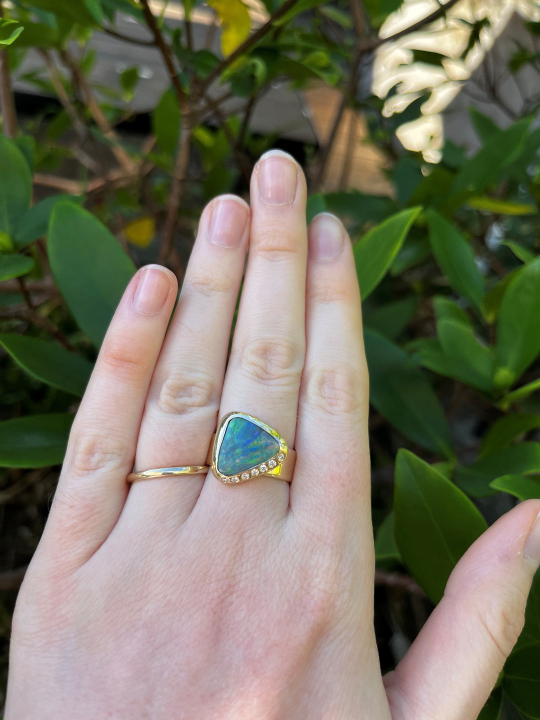 9ct Gold Black Australian Opal and Diamond Ring