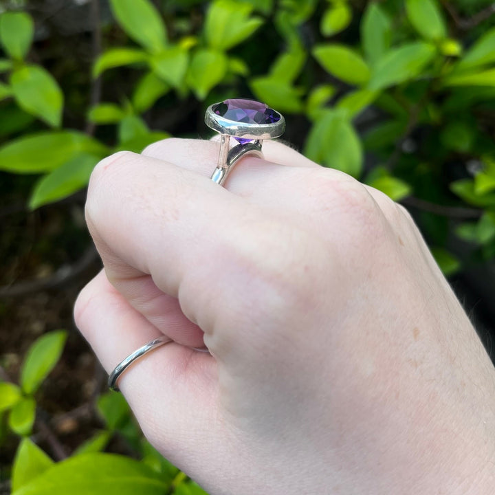 Faceted Amethyst High Set Ring