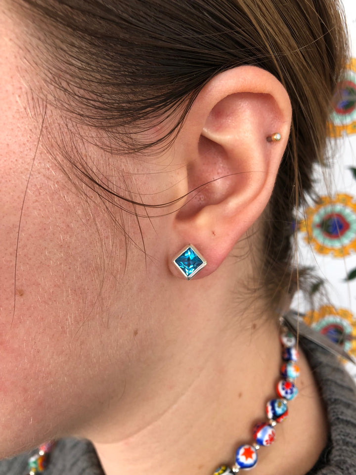 Swiss Blue topaz earring studs