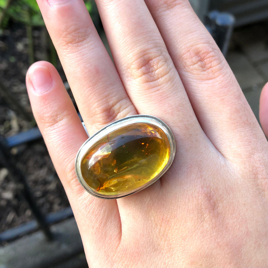 Horizontal Oval Baltic Amber Ring