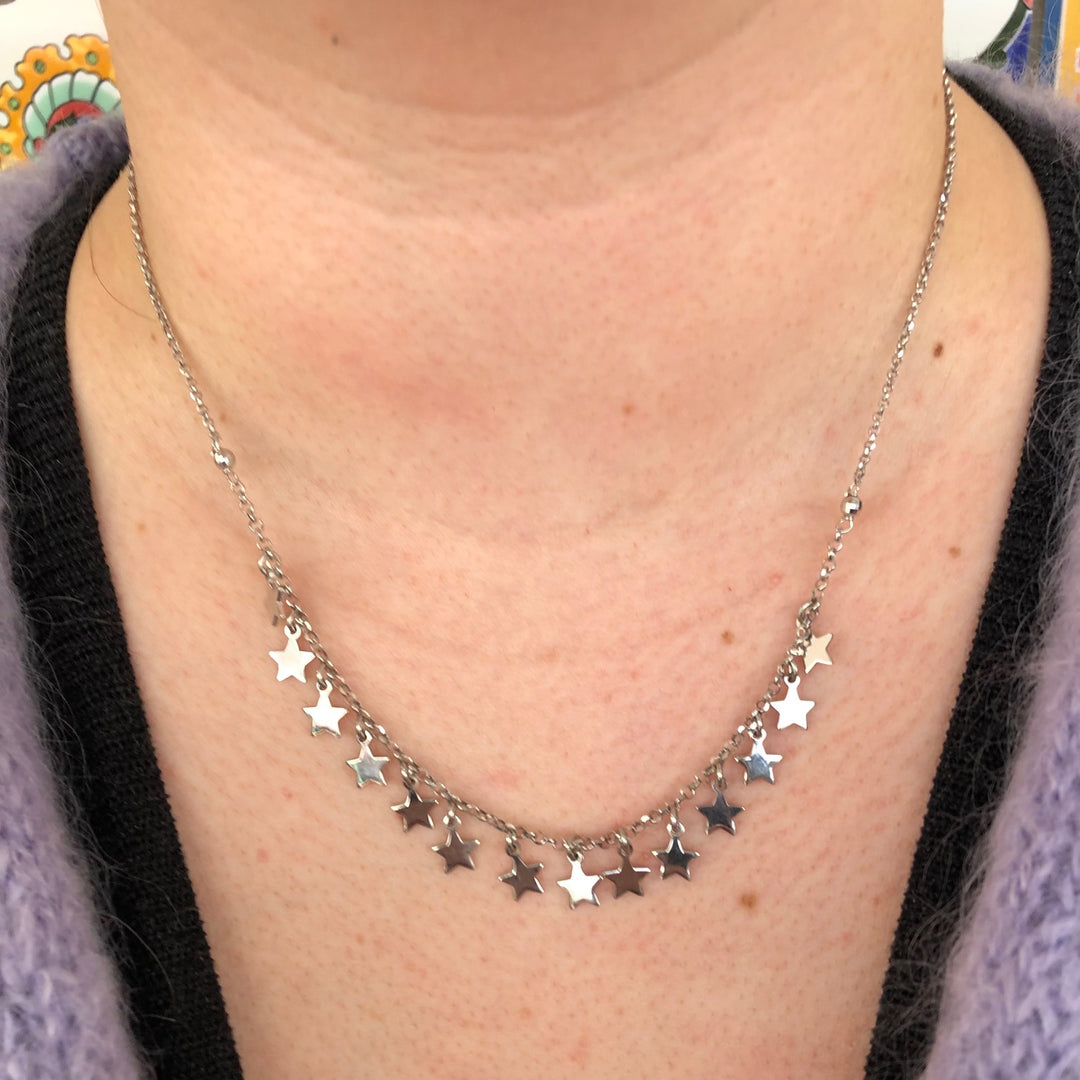 Sterling Silver Star Drop Necklace