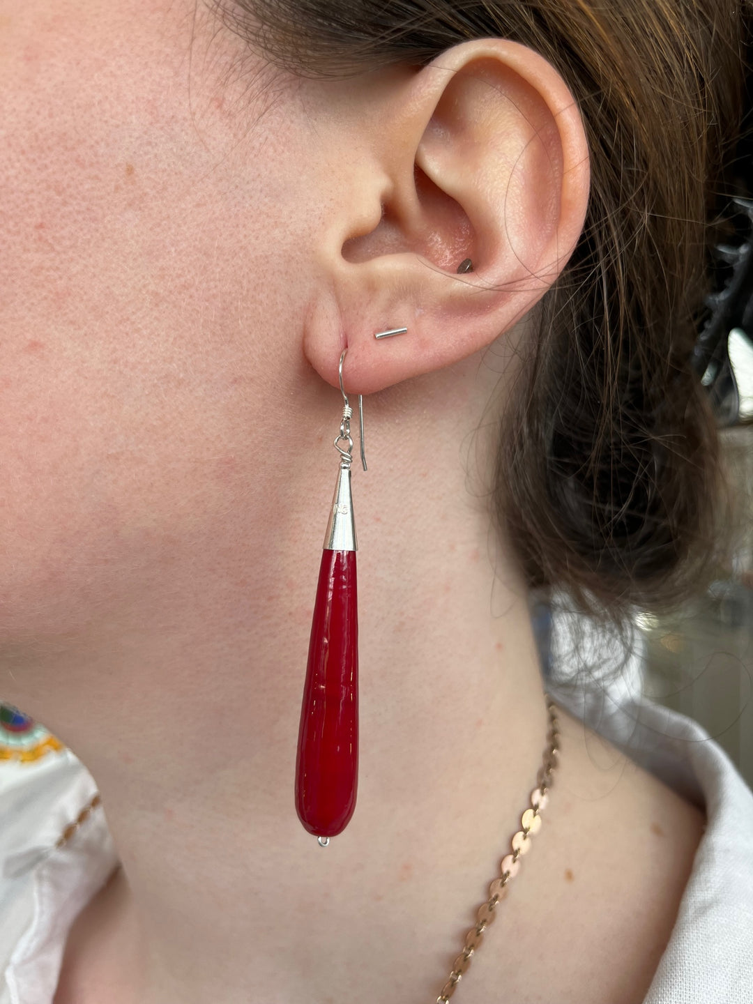 Long Dark Red Opaque Venetian Glass Drop Earrings