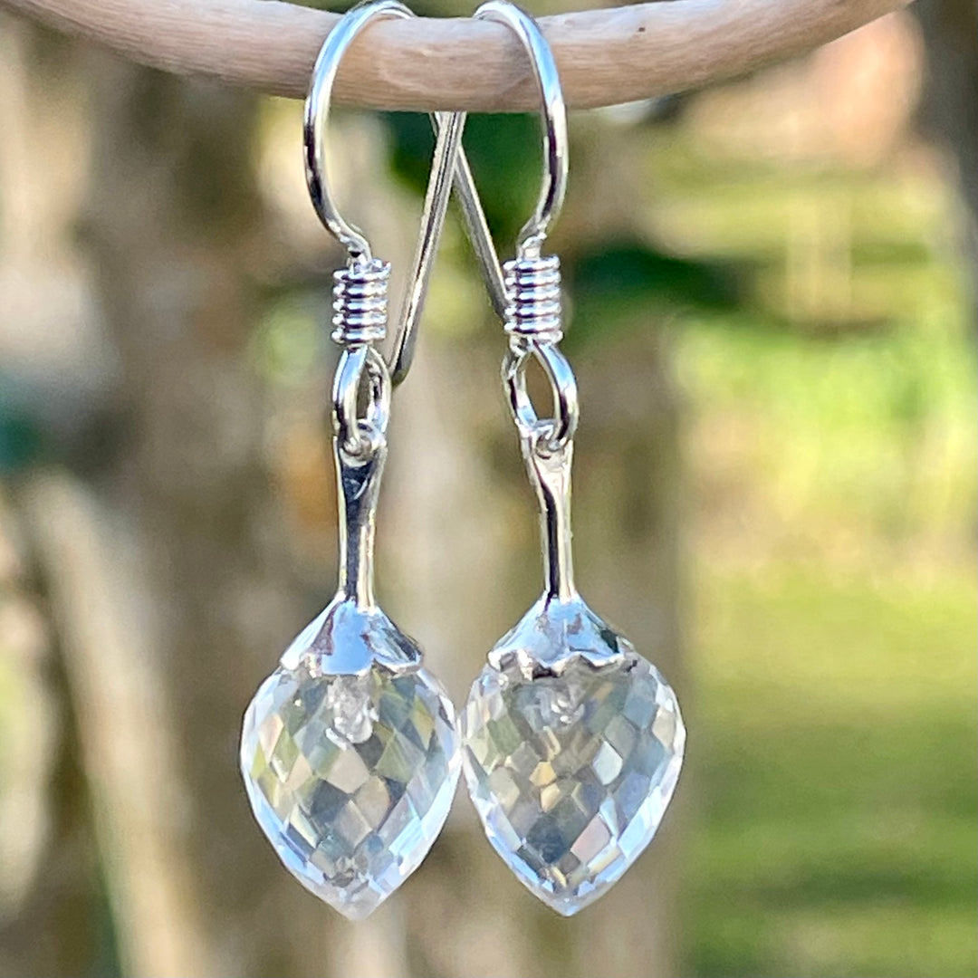 Faceted rock crystal drop earrings