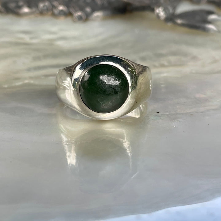 Sterling Silver Round New Zealand greenstone signet ring