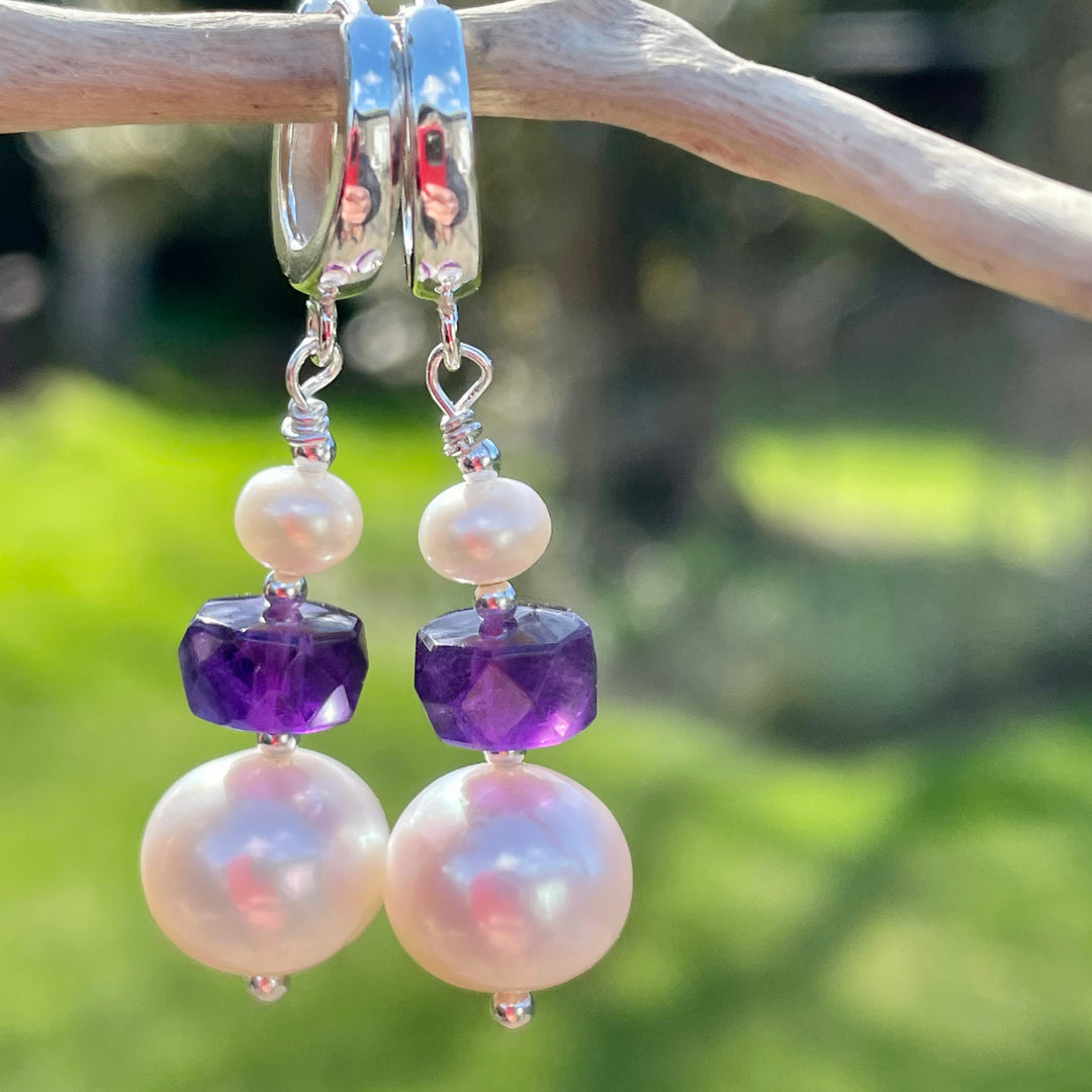 Pearl and amethyst earrings