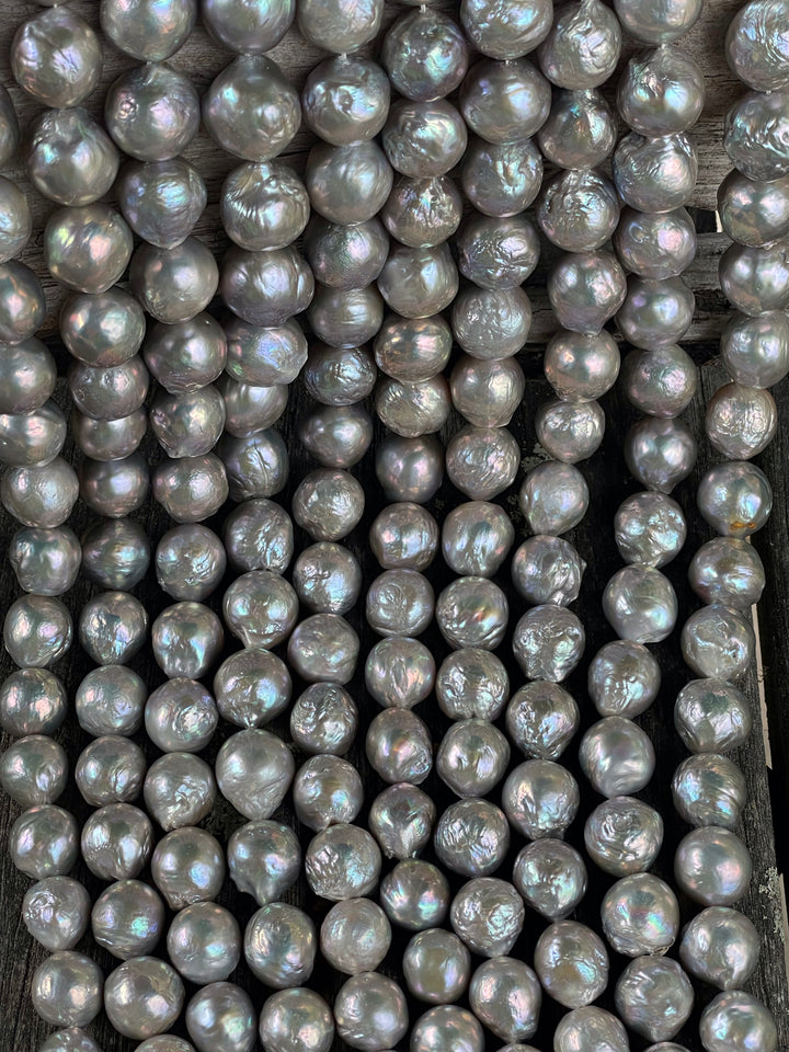 13-15mm gray round freshwater pearl baroque loose strand