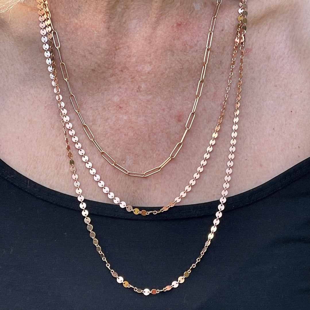 Long rose gold fill paper clip chain necklace