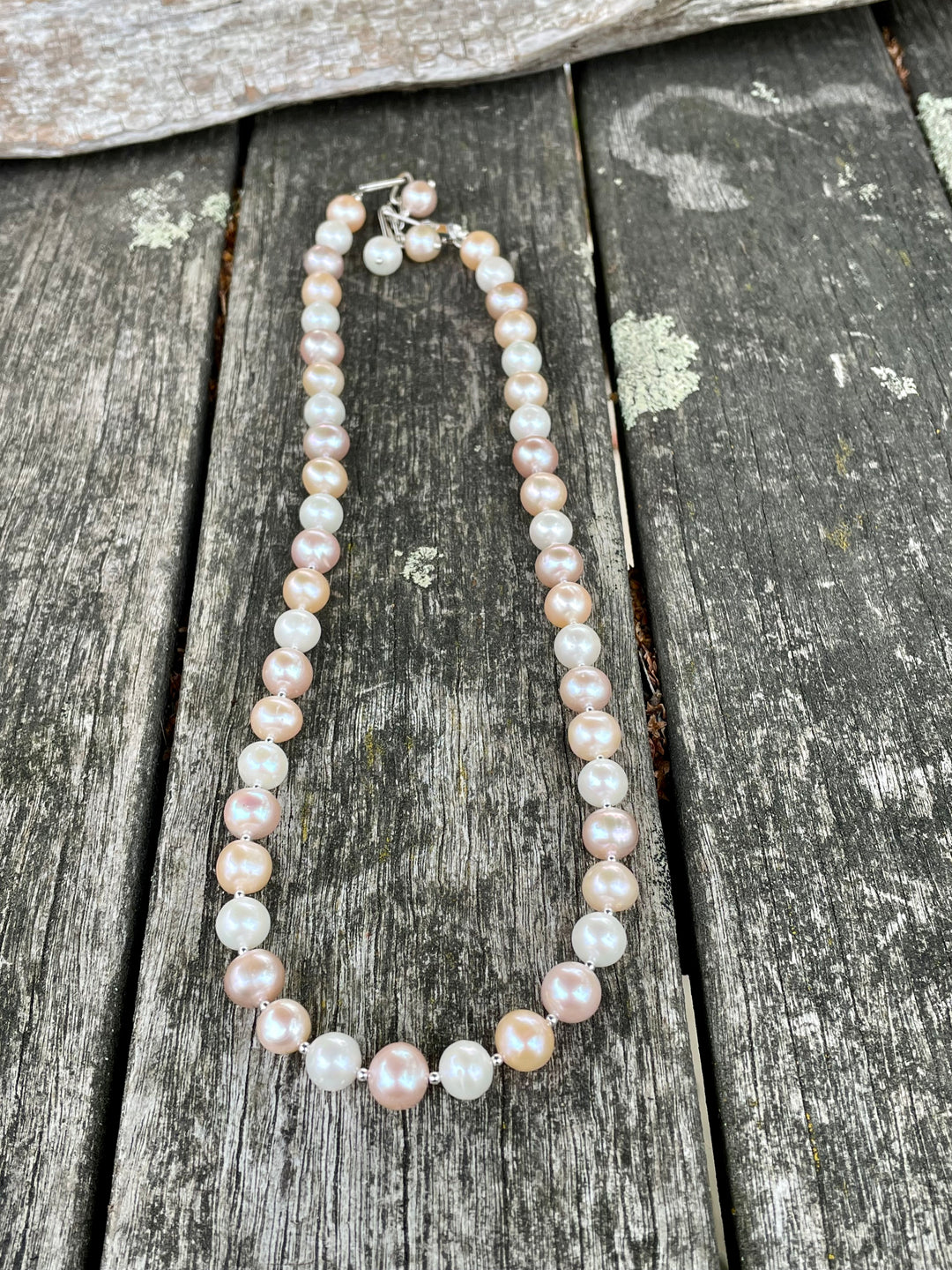 Pink, white and apricot freshwater pearl necklace