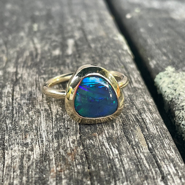 Australian black opal ring