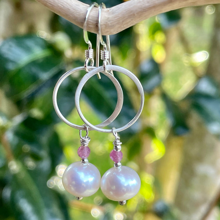 Freshwater pearl and tourmaline earrings