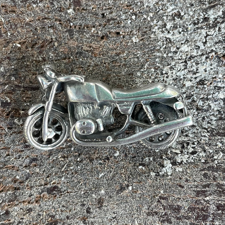 Vintage sterling silver motorcycle brooch