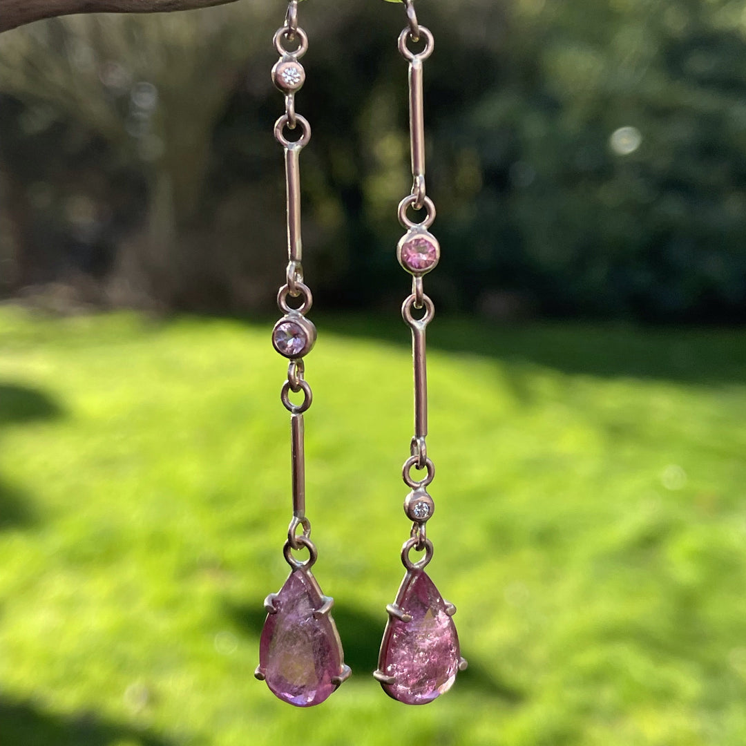 Diamond & Pink Tourmaline Earrings in 9ct Gold, Wild at Heart