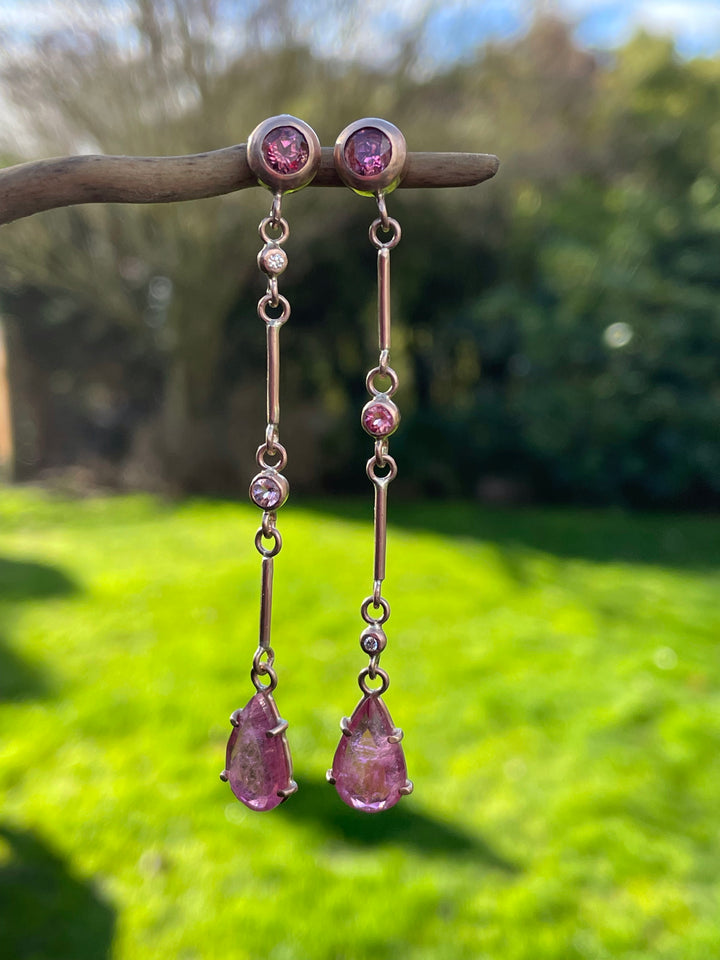 Diamond & Pink Tourmaline Earrings in 9ct Gold, Wild at Heart