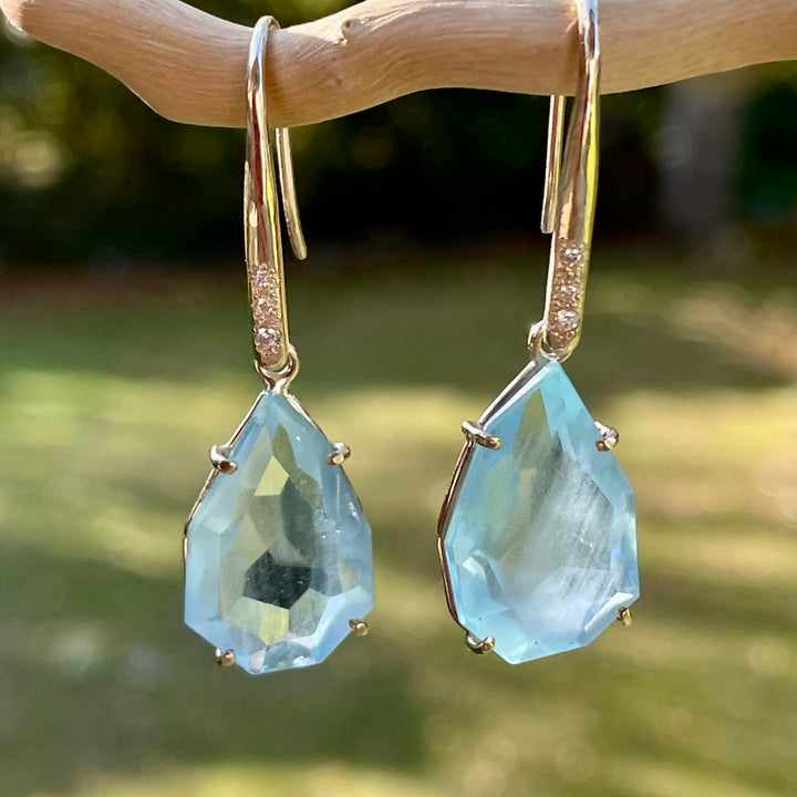 9ct Gold Faceted claw set aquamarine earrings