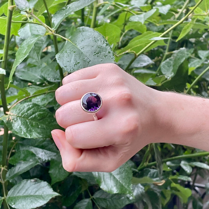 Faceted Amethyst High Set Ring