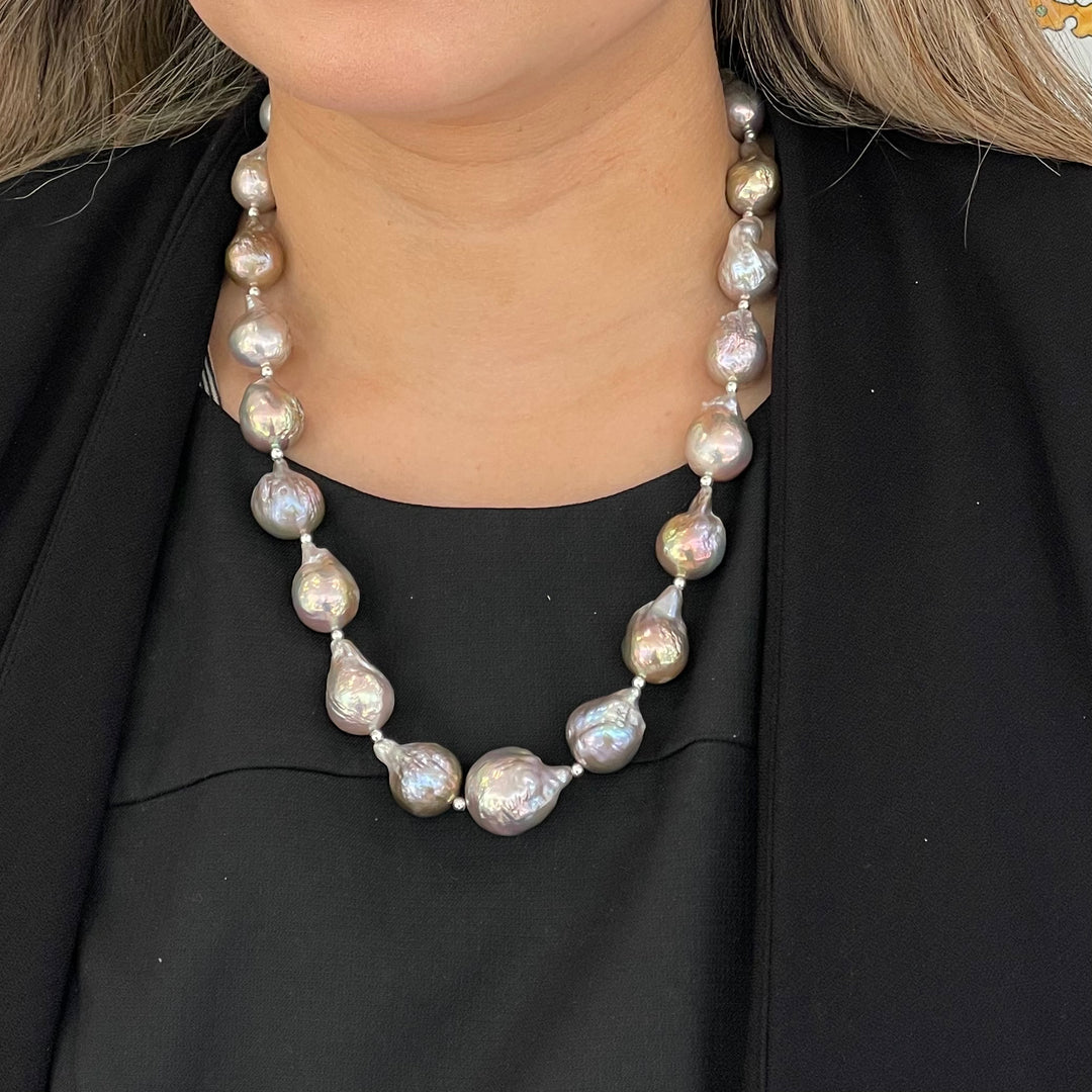 Silver baroque freshwater pearl necklace