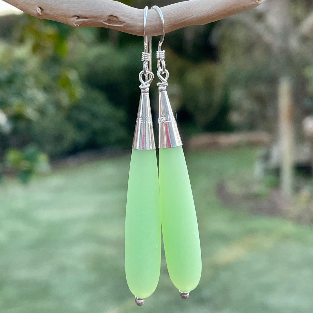 Soft green sea glass drop earrings