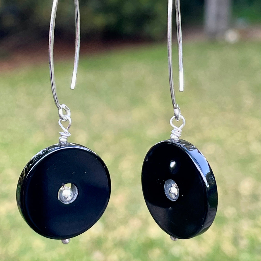 Black onyx disc earrings
