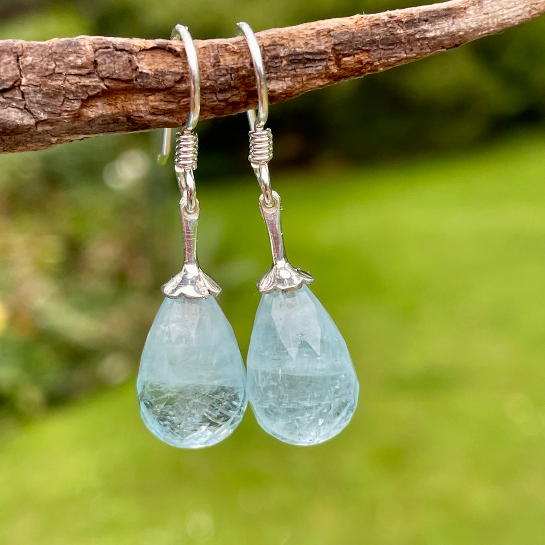 Faceted aquamarine drop earrings