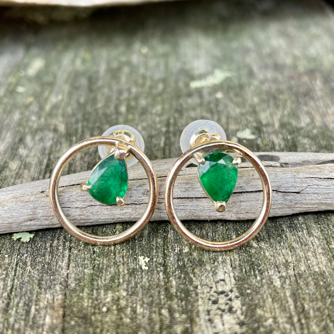 9ct Gold Brazilian Emerald Rebel Earrings