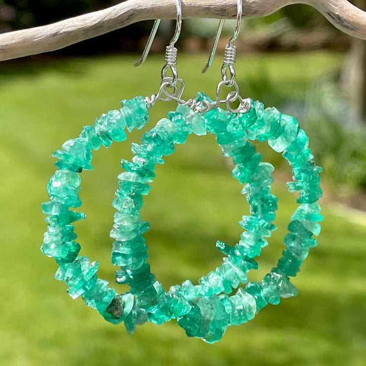 Emerald chip hoop earrings