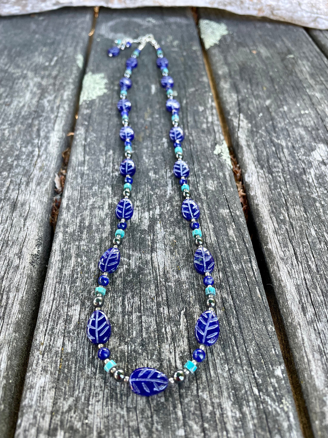 Lapis lazuli leaf necklace