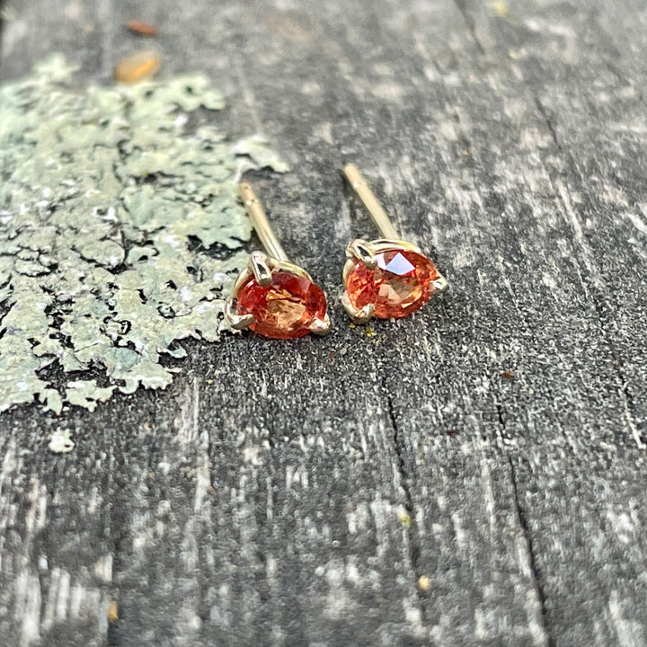 9ct Gold Padparadscha Sapphire Stud Earrings