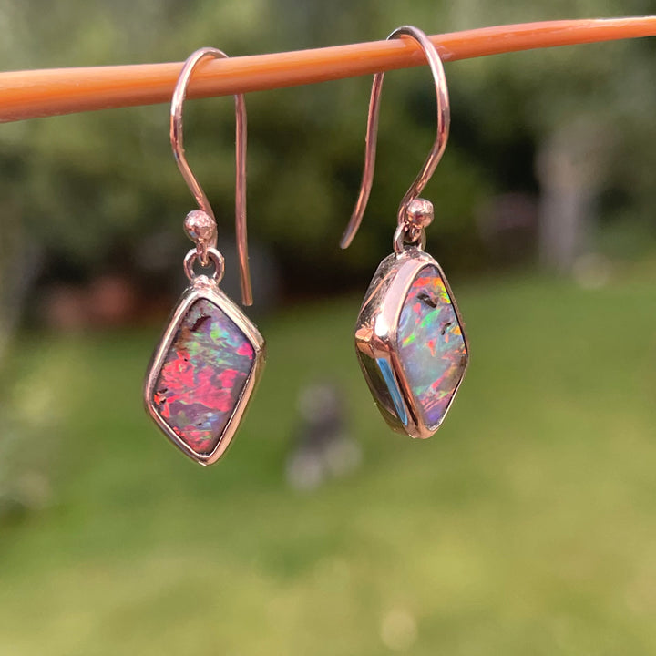 9ct Gold Fiery Australian Boulder Opal Earrings
