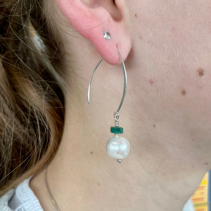 Freshwater Pearl and Emerald Earrings