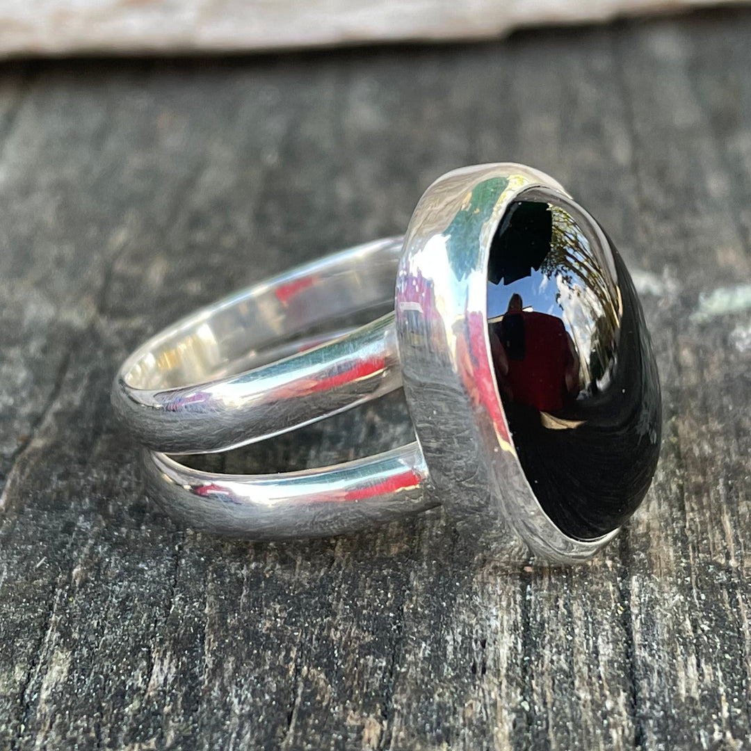 Black onyx oval double band ring