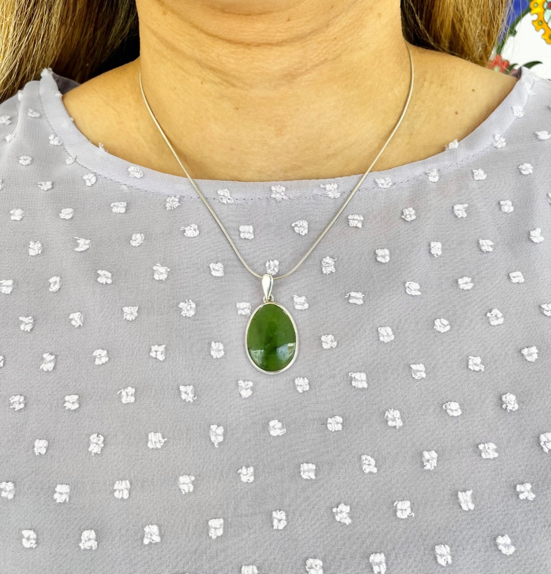 Large Pounamu & Sterling Silver Drop Pendant