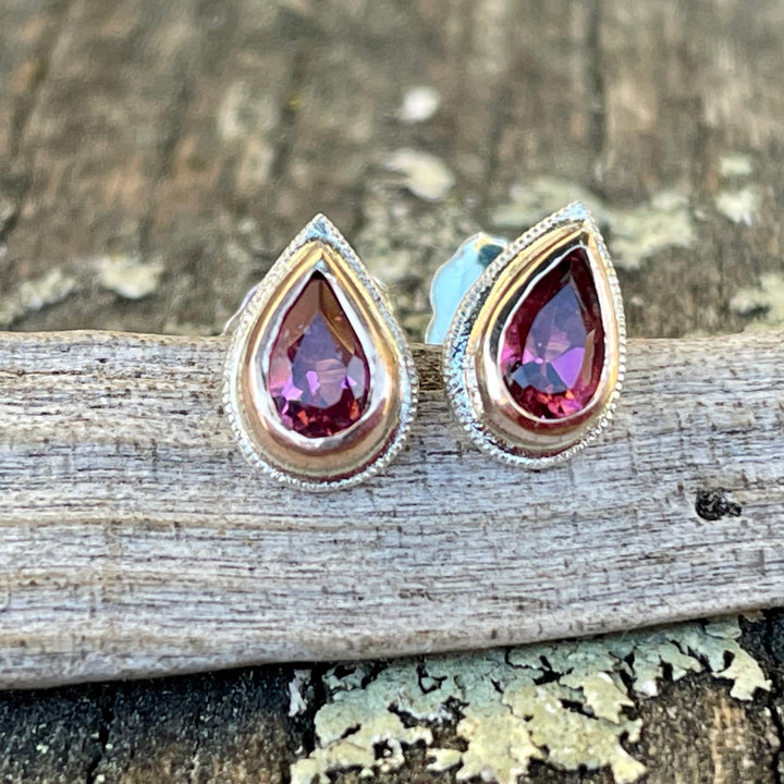 9ct Gold and Sterling Silver Brazilian Pink Tourmaline Stud Earrings