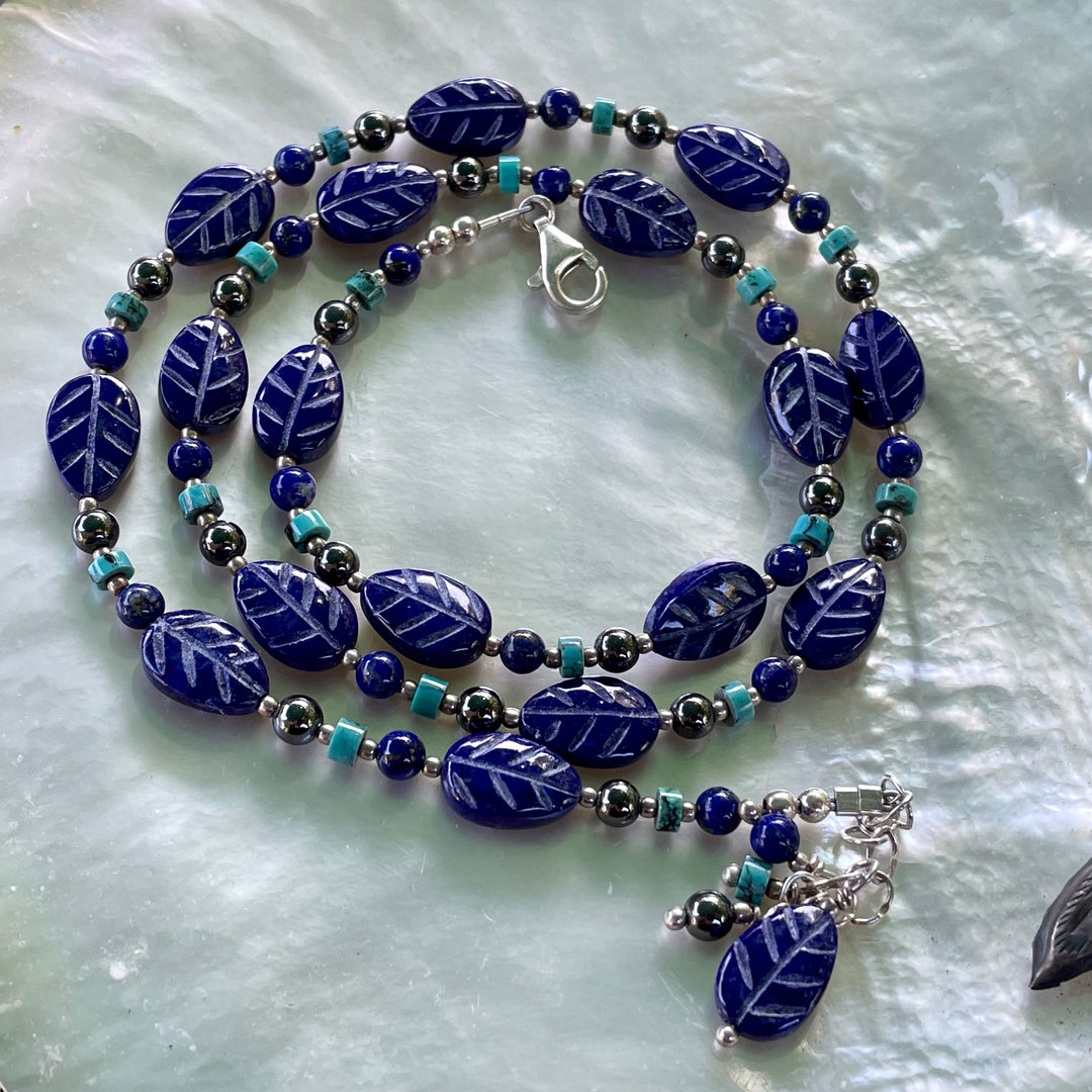 Lapis lazuli leaf necklace