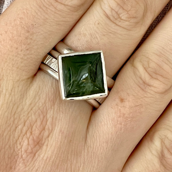 Square NZ Greenstone Unity Spinner Ring