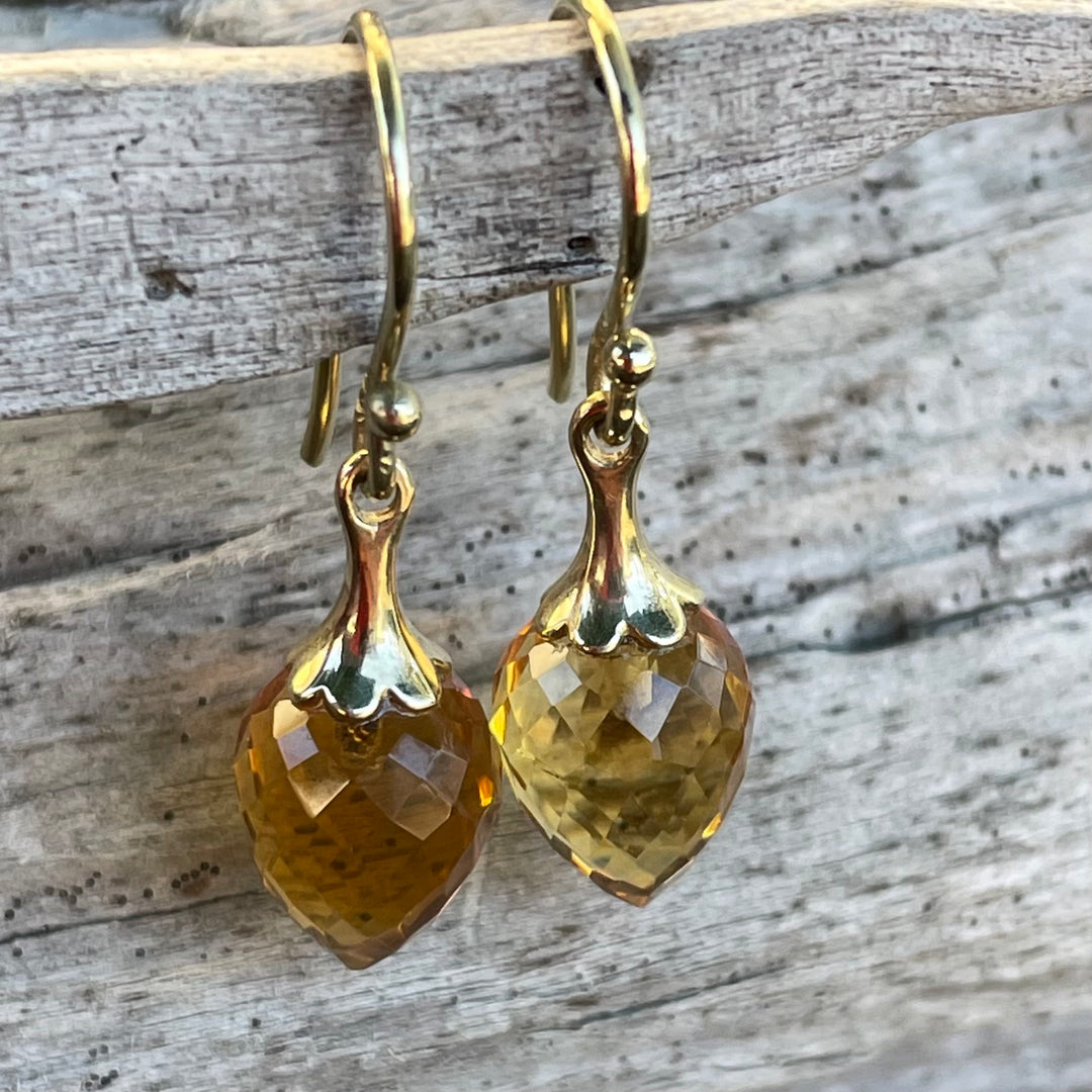 Faceted Citrine Drop Earrings in 9ct Gold
