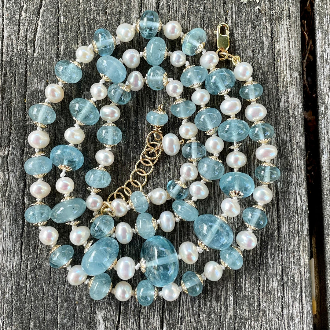 Knotted aquamarine necklace