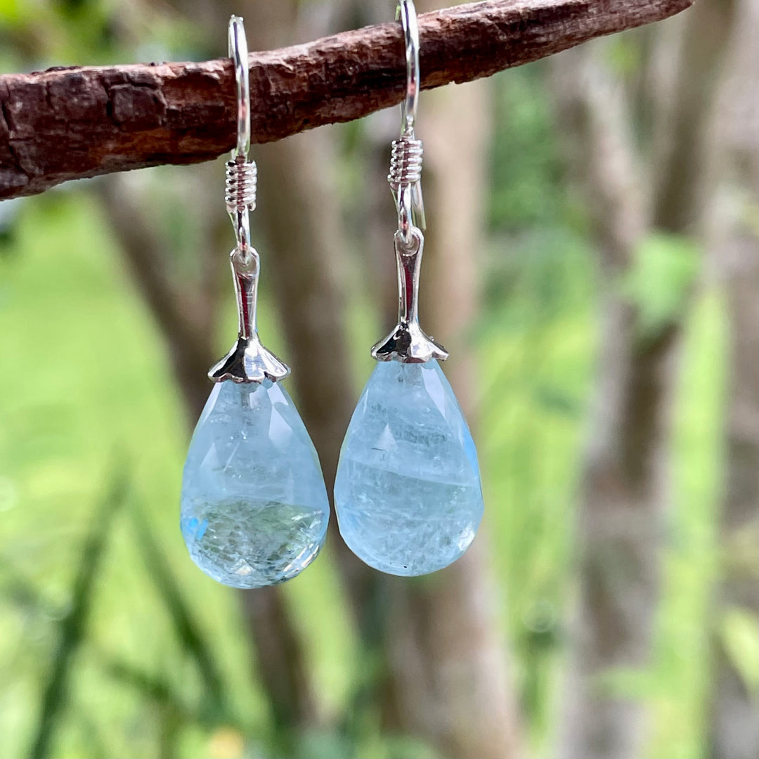 Faceted aquamarine drop earrings