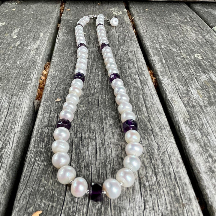 Amethyst and freshwater pearl necklace