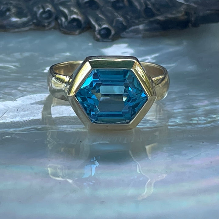 9ct Gold Swiss Blue Topaz Ring